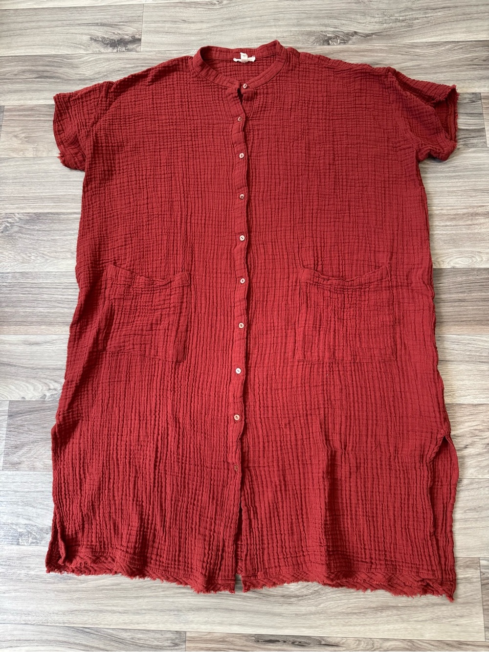 Eileen Fisher Organic Cotton Gauze Mandarin Collar Dress in Picante Size 1X